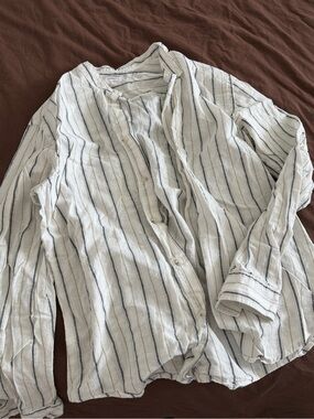 Terranova Striped Cotton Linen Blend Button Down Shirt Size Medium